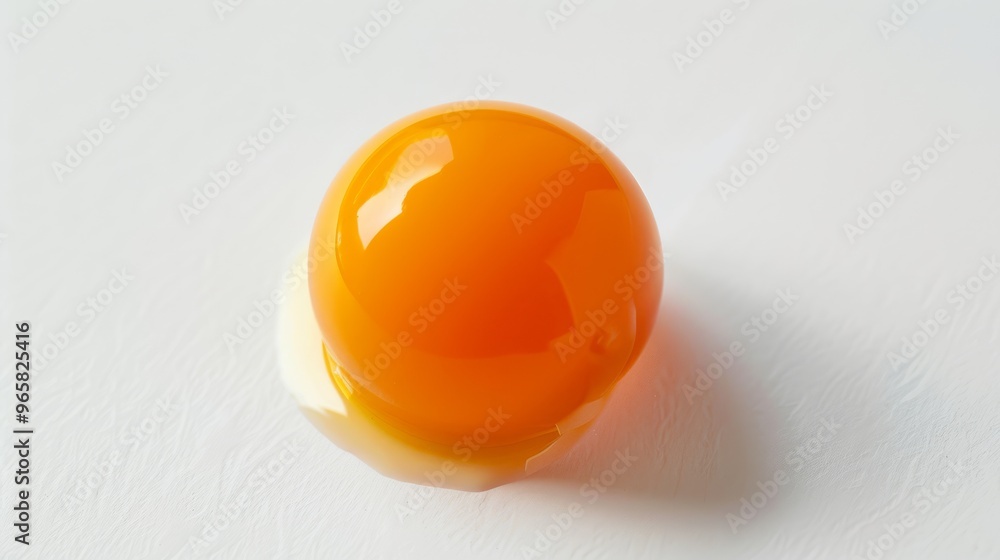 A pristine, single orange egg yolk isolated on a bright white backdrop, highlighting its vibrant hue and smooth surface.