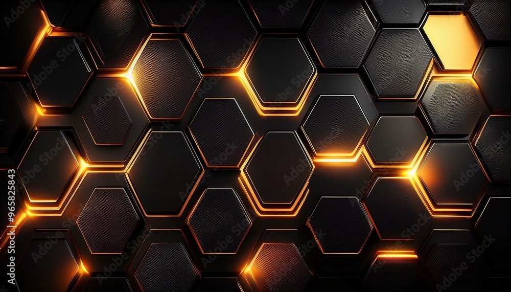 Luxury Hexagonal Abstract Black Metal Background with Golden Light Lines, Dark 3D Geometric Texture, Bright Grid Pattern, Futuristic High-Tech Design, Elegant and Modern Luxury Hexagonal Abstract Black Metal Background with Golden Light Lines, Dark 3D Geometric Texture, Bright Grid Pattern, Futuristic High-Tech Design, Elegant and Modern