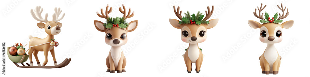 Charming cartoon reindeer with festive decorations, perfect for holiday themes and cheerful illustrations. Charming cartoon reindeer with festive decorations, perfect for holiday themes and cheerful illustrations.