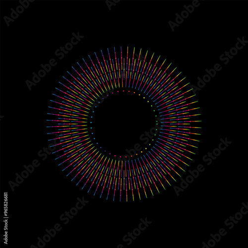 Circular equalizer musical symbol. Sound wave vector icon. Illustration isolated on a dark background.