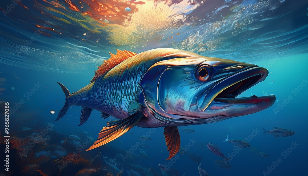Naklejka premium Illustrate the dire consequences of overfishing with a poignant close-up of a magnificent