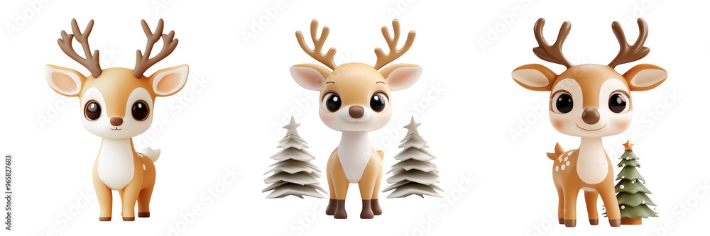 Cute cartoon deer characters designed for festive and playful themes, perfect for children's illustrations or holiday decorations. Cute cartoon deer characters designed for festive and playful themes, perfect for children's illustrations or holiday decorations.