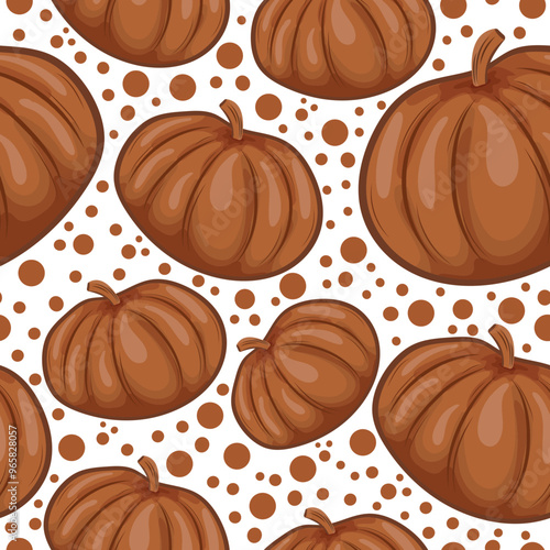 seamless pattern of gingerbread cookies in the shape of perfectly round pumpkins with round crumbs for various halloween designs
