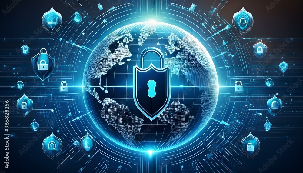 Global Cyber Security Shields and locks protecting data worldwide Global Cyber Security Shields and locks protecting data worldwide