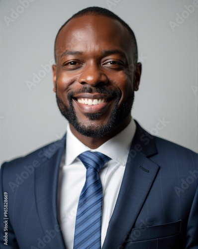 A smiling, confident man in a formal black suit, arms crossed, exuding professionalism and charisma against a neutral background.