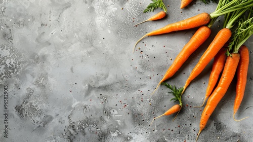 Carrots lying side by side with copy space on a light background