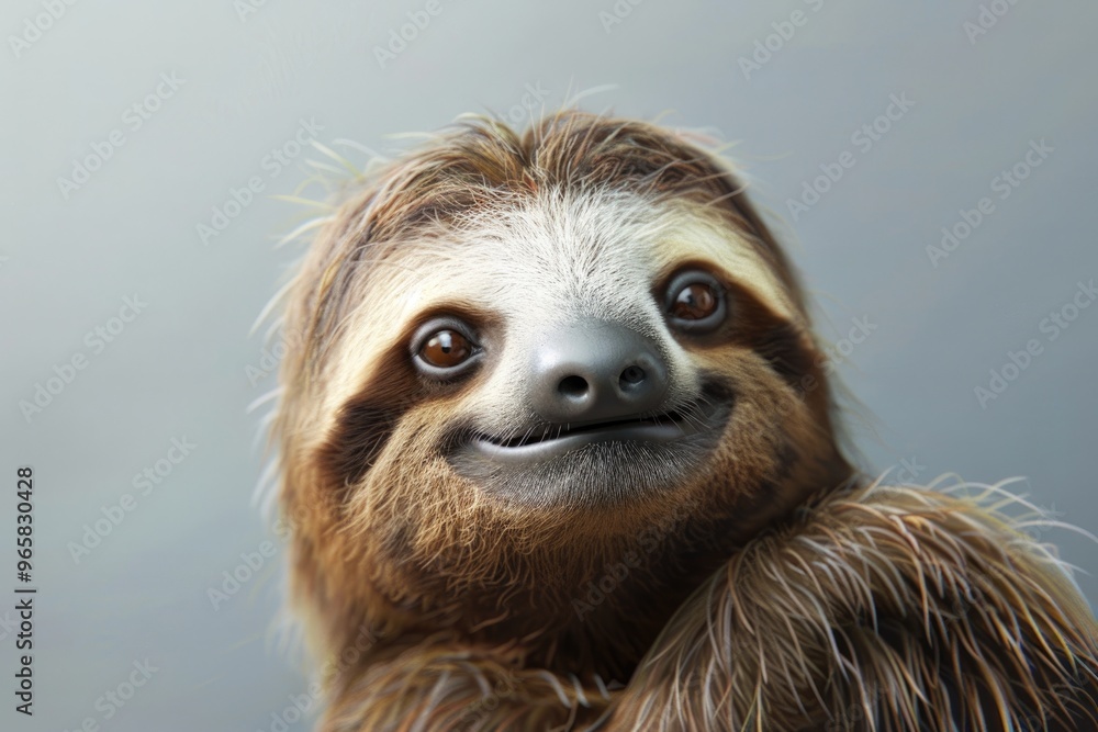 Adorable Smiling Sloth with Bright Eyes and Messy Fur on Orange Background Adorable Smiling Sloth with Bright Eyes and Messy Fur on Orange Background