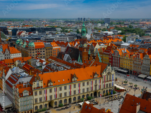 Wroclaw, Poland  05 08 2024 aerial view of of Old Market square in Wroclaw, Poland