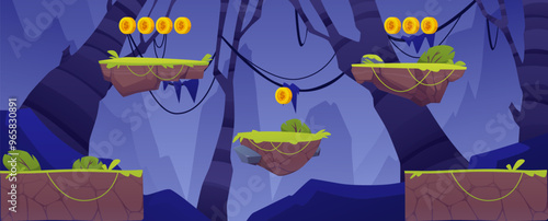 Game background with floating platforms vector illustration