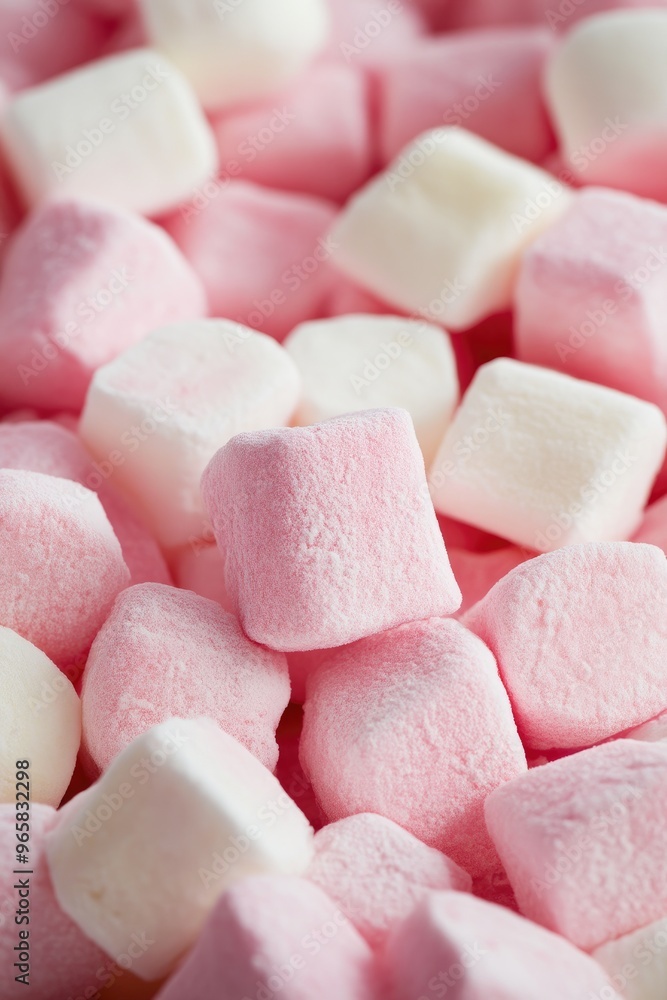 Sweet Pile of Pink and White Marshmallows in Focus Sweet Pile of Pink and White Marshmallows in Focus
