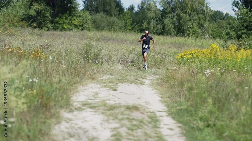 Male runner participating in trail race Male runner participating in trail race