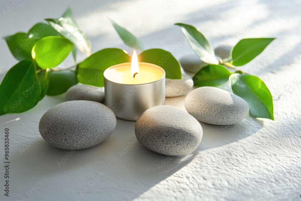 Gentle Spa Vibes with Candle, Stones, and Sunlight Gentle Spa Vibes with Candle, Stones, and Sunlight