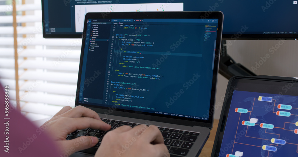 DEV desktop PC screen in AI code in IT developer skill job career ...