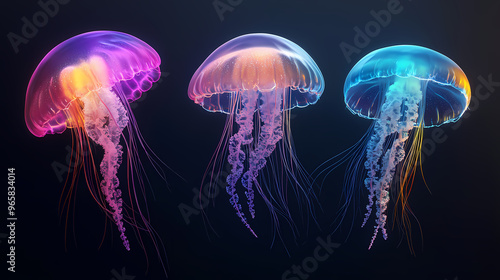 Three dimensional render of glowing jellyfish. 3D Render. Illustration