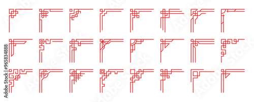 Chinese frame corner ornament vector set. Traditional decorative elements with line, corner, borders, frames, headers. Illustration of elegant design suitable for card, invitation, poster, cover.