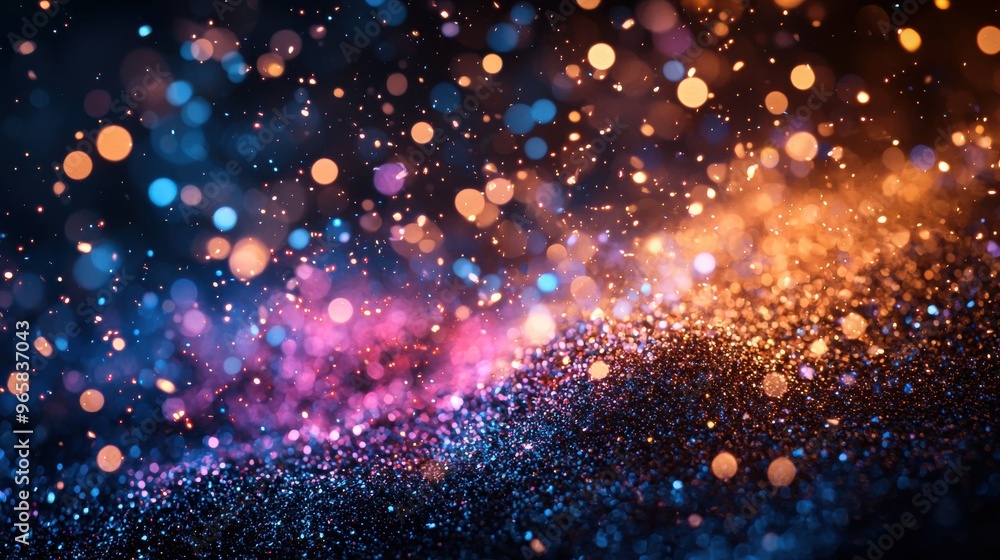 Colorful bokeh lights sparkling in the dark at a night celebration, creating a magical atmosphere filled with vibrant hues Colorful bokeh lights sparkling in the dark at a night celebration, creating a magical atmosphere filled with vibrant hues
