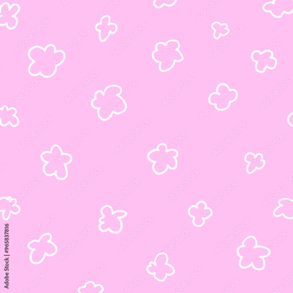 ちょっとレトロな手描き風の花柄の白線イラスト20