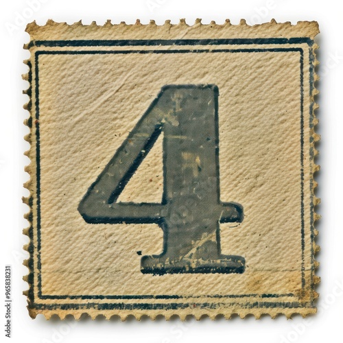 Stamp alphabet number 4 symbol font text. photo