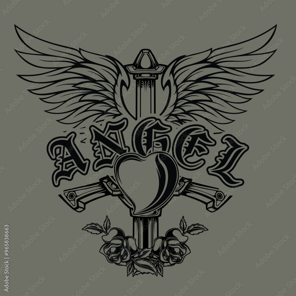 Fototapeta premium heart sword with wings. Design element for logo, label, sign, badge. Vector illustration 
