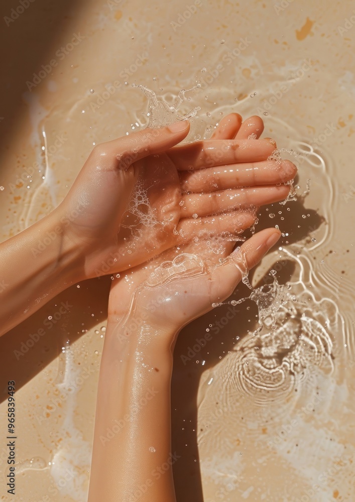 Fototapeta premium Wet hands skin cleaning washing.