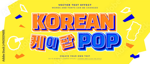 Korean pop text effect on yellow color background, K-pop title vector graphic style