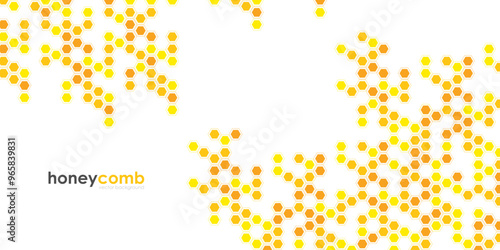 Bee honeycomb banner template with yellow and orange hexagonal cells. Vector honey texture background