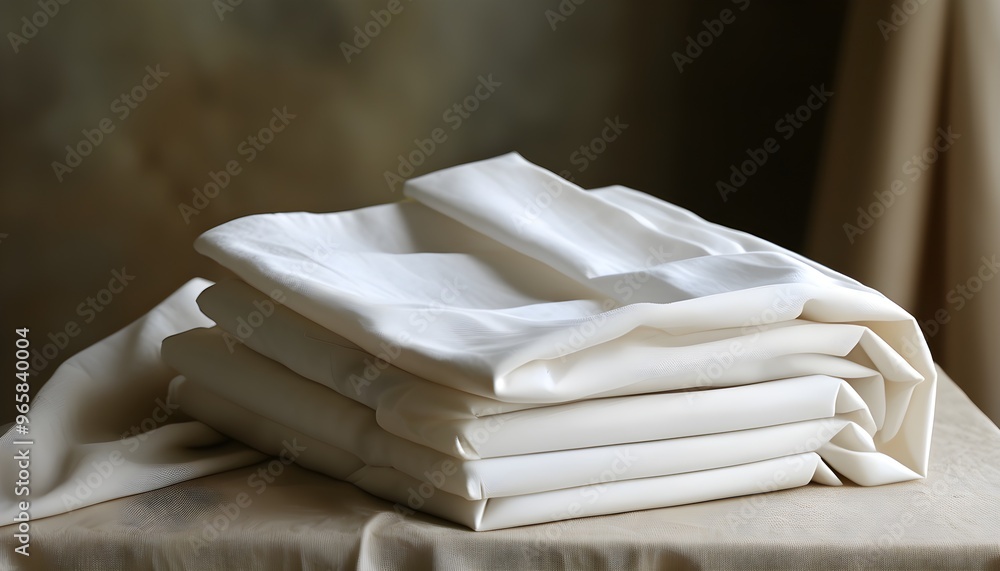 Elegant folded white cloth draping gracefully over a table Stock ...