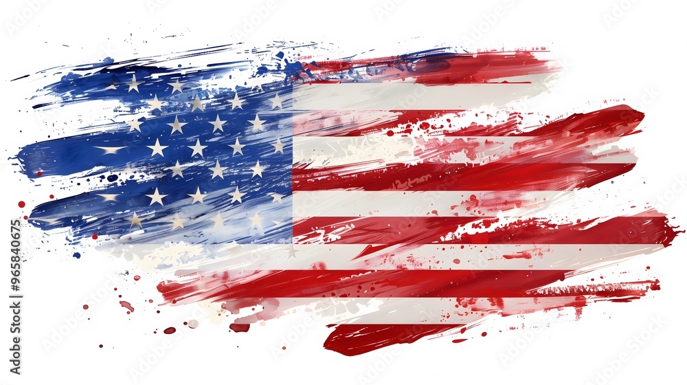 Abstract Grunge American Flag with Paint Brush Strokes in Red, White, and Blue_3