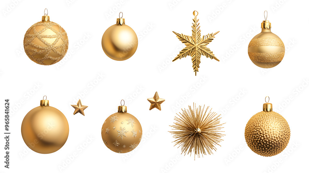 shiny gold ornaments on white background shiny gold ornaments on white background