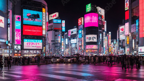 Neon Night City at Shibuya Crossing
