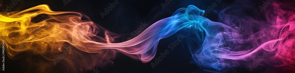 Fototapeta premium Colorful smoke waves on black background