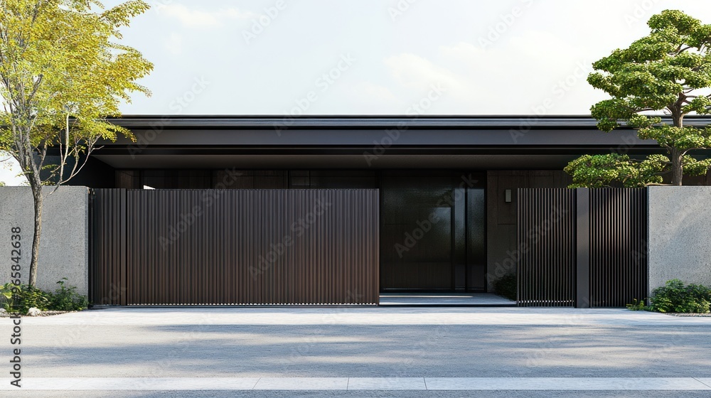 Modern Home with Wooden Fence Modern Home with Wooden Fence