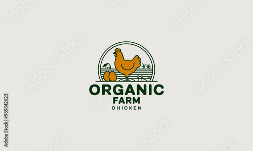Chicken farm logo with minimal design emphasizing organic and natural farming.