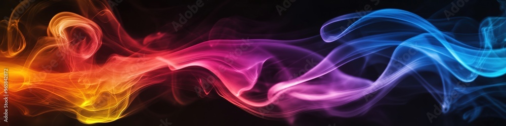 Colorful smoke waves swirling on black Colorful smoke waves swirling on black