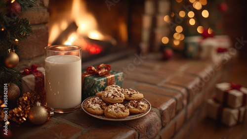 Wallpaper Mural A cozy fireplace surrounded by gifts, Christmas decor, cookies, and milk. Torontodigital.ca