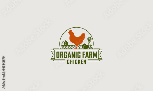 Chicken farm logo with minimal design emphasizing organic and natural farming.