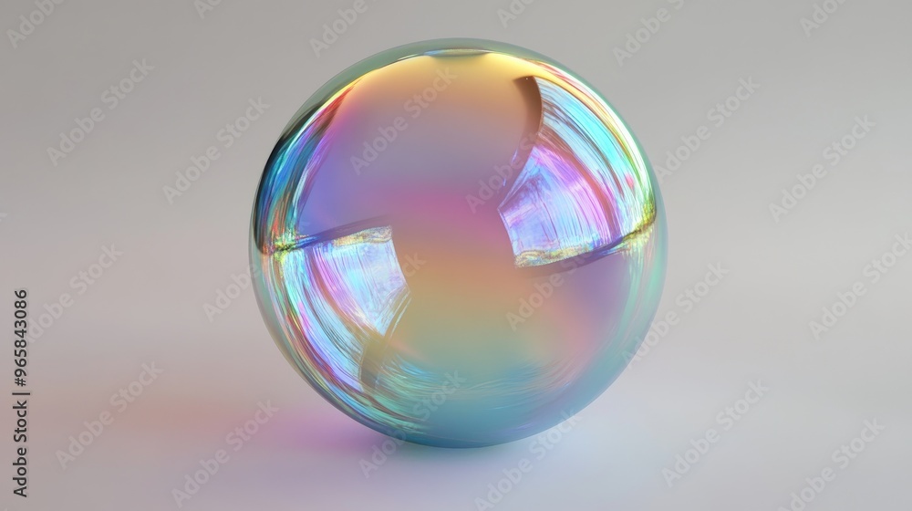 A single iridescent soap bubble with a tail on a colorful background A single iridescent soap bubble with a tail on a colorful background