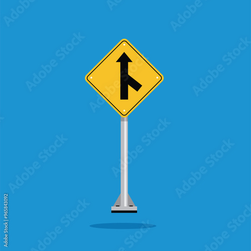 road sign icon, turning ahead road on yellow rhombus. board.suitable for poster use and web icon