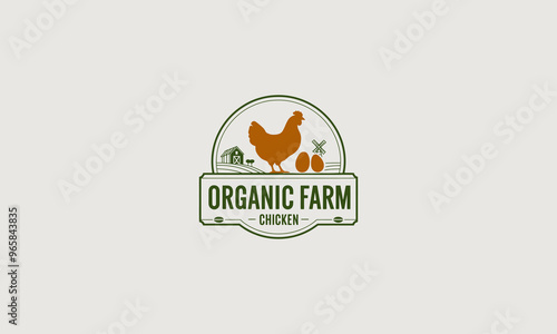 Chicken farm logo with minimal design emphasizing organic and natural farming. photo