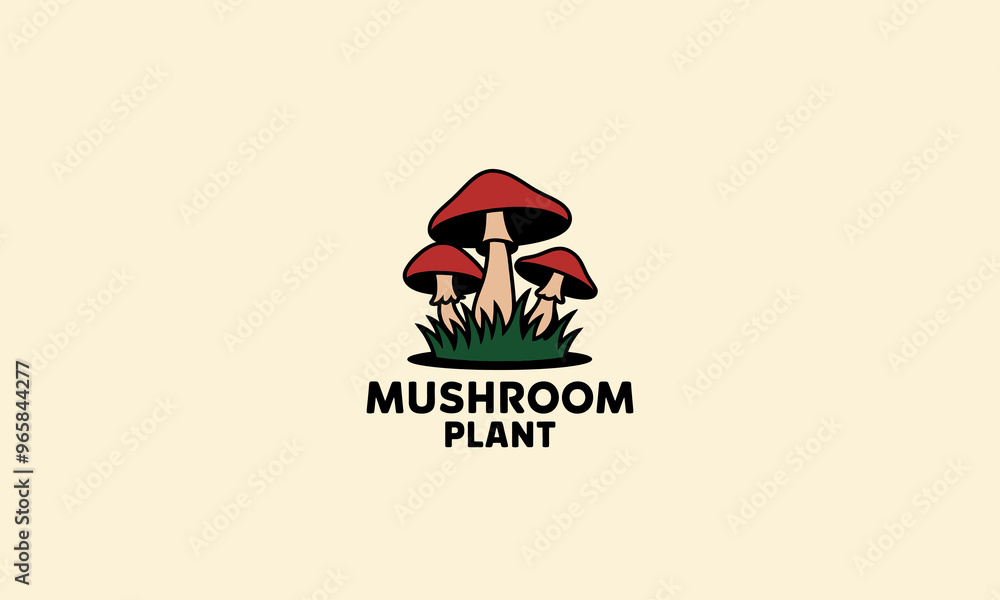 Obraz premium Mushroom logo design featuring three red mushrooms with simple elements.