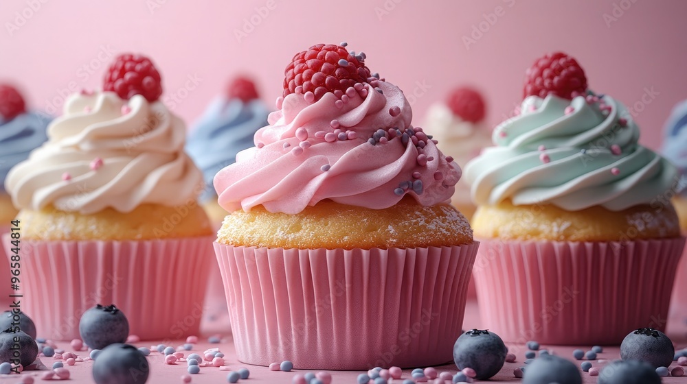 A Delightful Array of Assorted Cupcakes on a Soft Pastel Background Perfect for Sweet Treat Promotions A Delightful Array of Assorted Cupcakes on a Soft Pastel Background Perfect for Sweet Treat Promotions