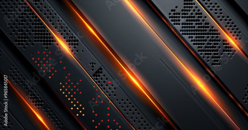 A sleek, modern graphic design featuring diagonal lines with glowing orange accents on a textured black background.