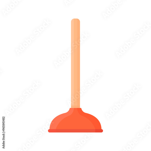 Red plunger in cartoon style on a white background. Cleaning the bathroom. Tool for clearing blockages in pipes.