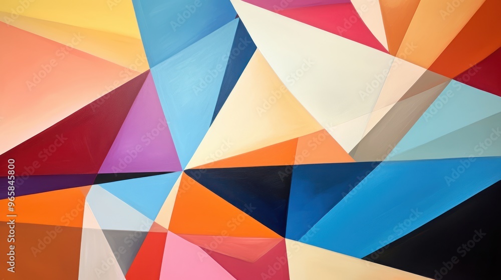 Vibrant Geometric Abstract Art. Colorful Triangles and Polygons on Canvas Vibrant Geometric Abstract Art. Colorful Triangles and Polygons on Canvas
