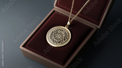 Exquisite Customized Pendant Necklace in Velvet Box - Elegant 3D Illustration for Luxury Gift Giving