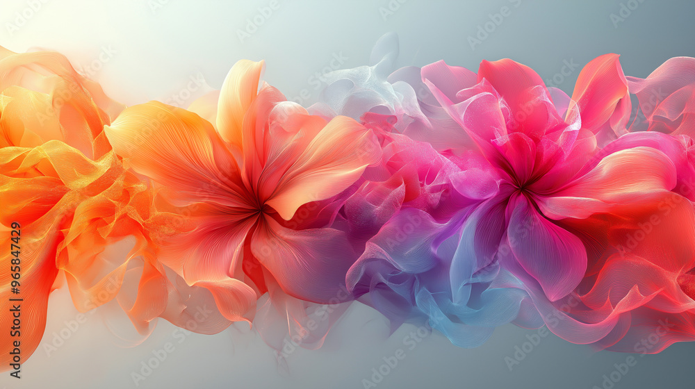 A colorful bouquet of flowers is displayed in a row A colorful bouquet of flowers is displayed in a row