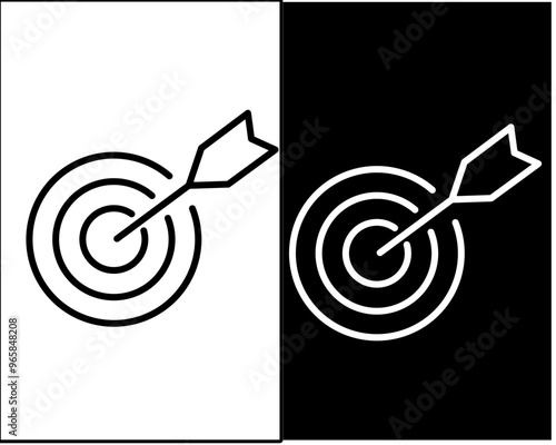 The arrow icon sticks to Target. Flat Vector illustration on black and white background.