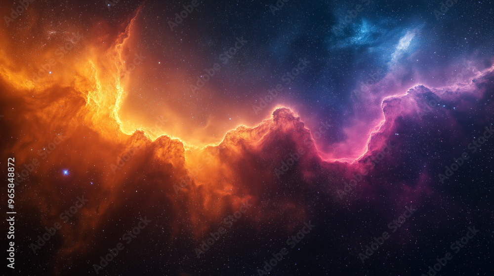 Fototapeta premium A colorful galaxy with orange and blue clouds