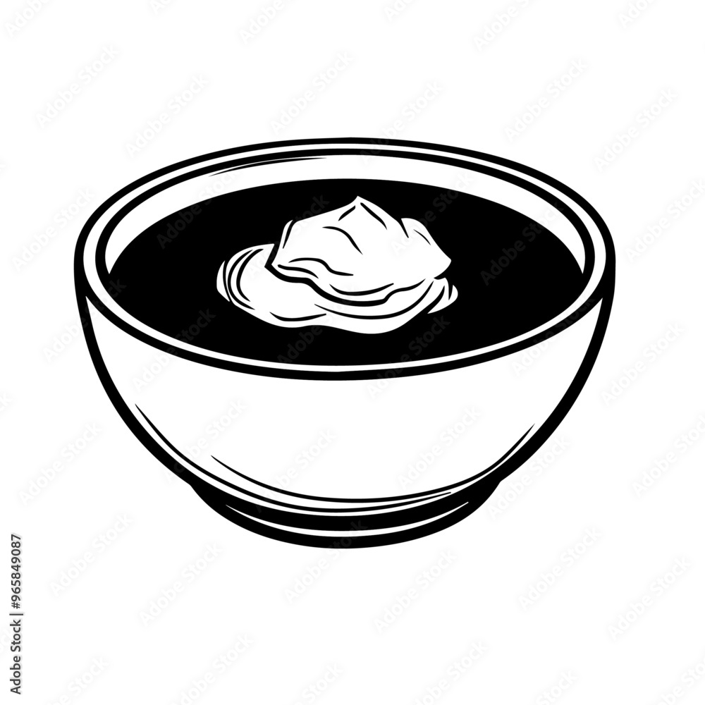 Bowl of Borscht with Sour Cream – Black Outline Vector Illustration for Eastern European Restaurant Menus Bowl of Borscht with Sour Cream – Black Outline Vector Illustration for Eastern European Restaurant Menus