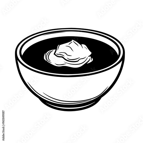 Bowl of Borscht with Sour Cream – Black Outline Vector Illustration for Eastern European Restaurant Menus